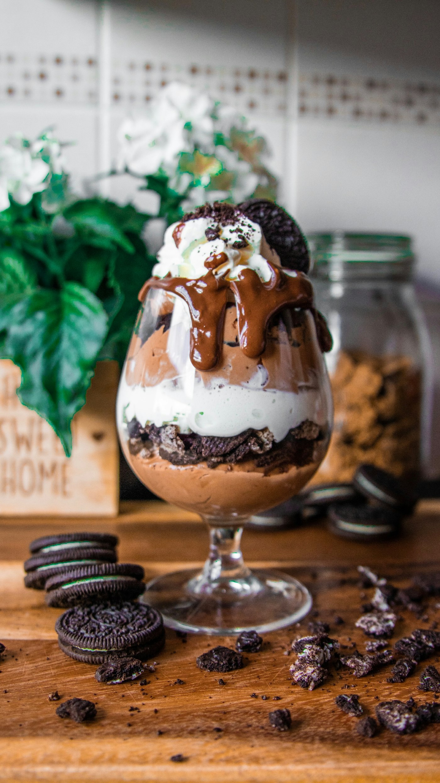Dark chocolate crémeux layered in a glass
