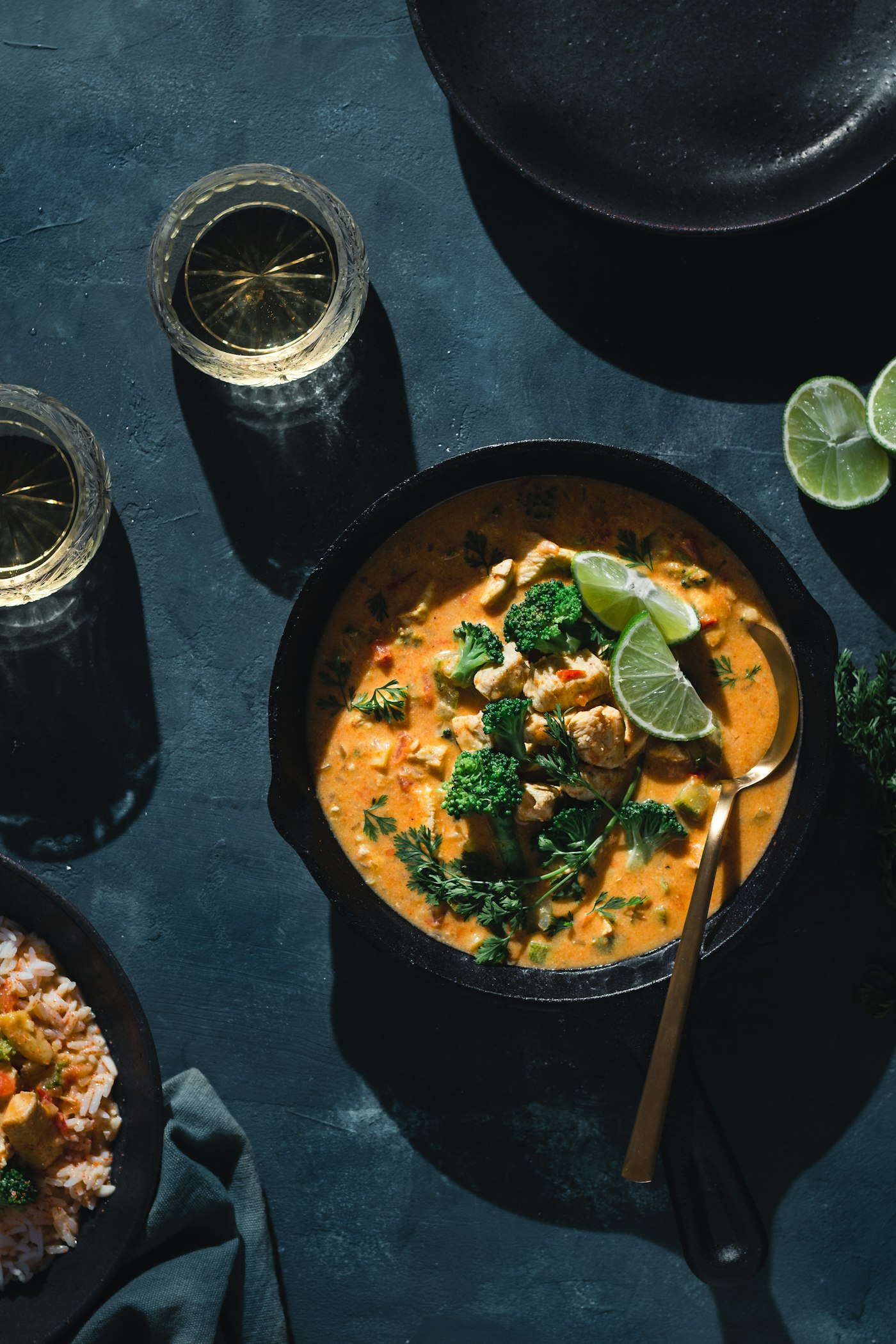 Curry simmering in a cast-iron pan