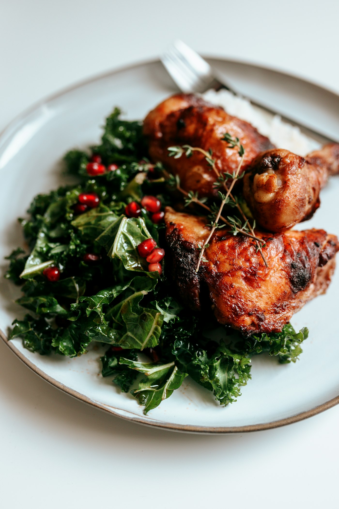 Pepper chicken roast with greens