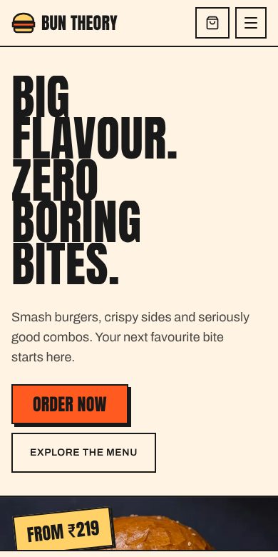 Bun Theory homepage on a phone